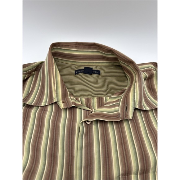 Banana Republic Men's Long Sleeve Button Up Shirt Size Large Brown Stripes - Picture 3 of 12